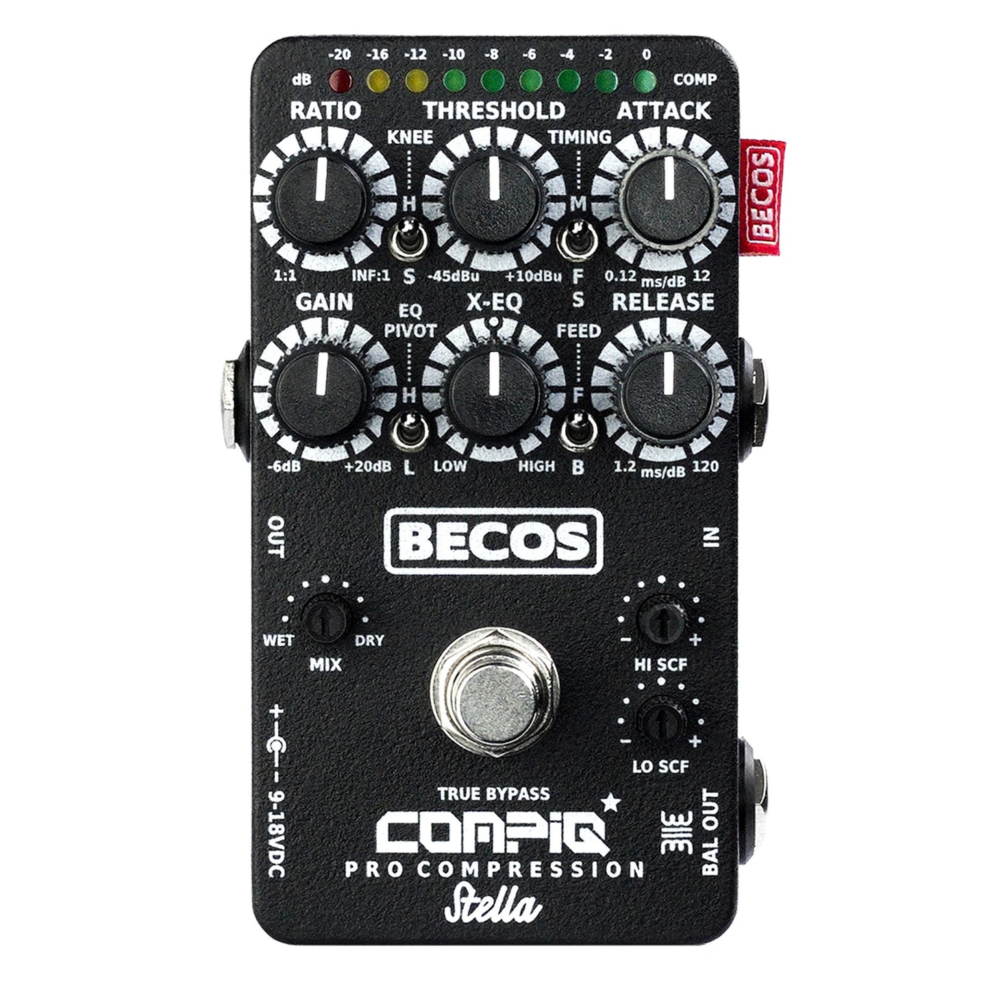 BECOS CompIQ STELLA Pro Compressor Pedal with DITOS Trafo Output for Guitar & Bass