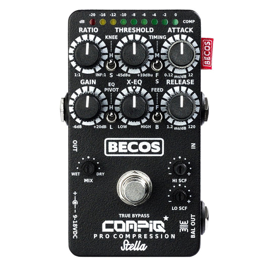 BECOS CompIQ STELLA Pro Compressor Pedal with DITOS Trafo Output for Guitar & Bass