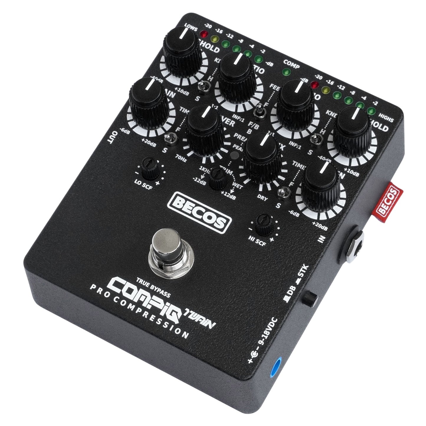 Becos CompIQ TWAIN Pro Dual Band Stacked Compressor Pedal for Bass and Guitar