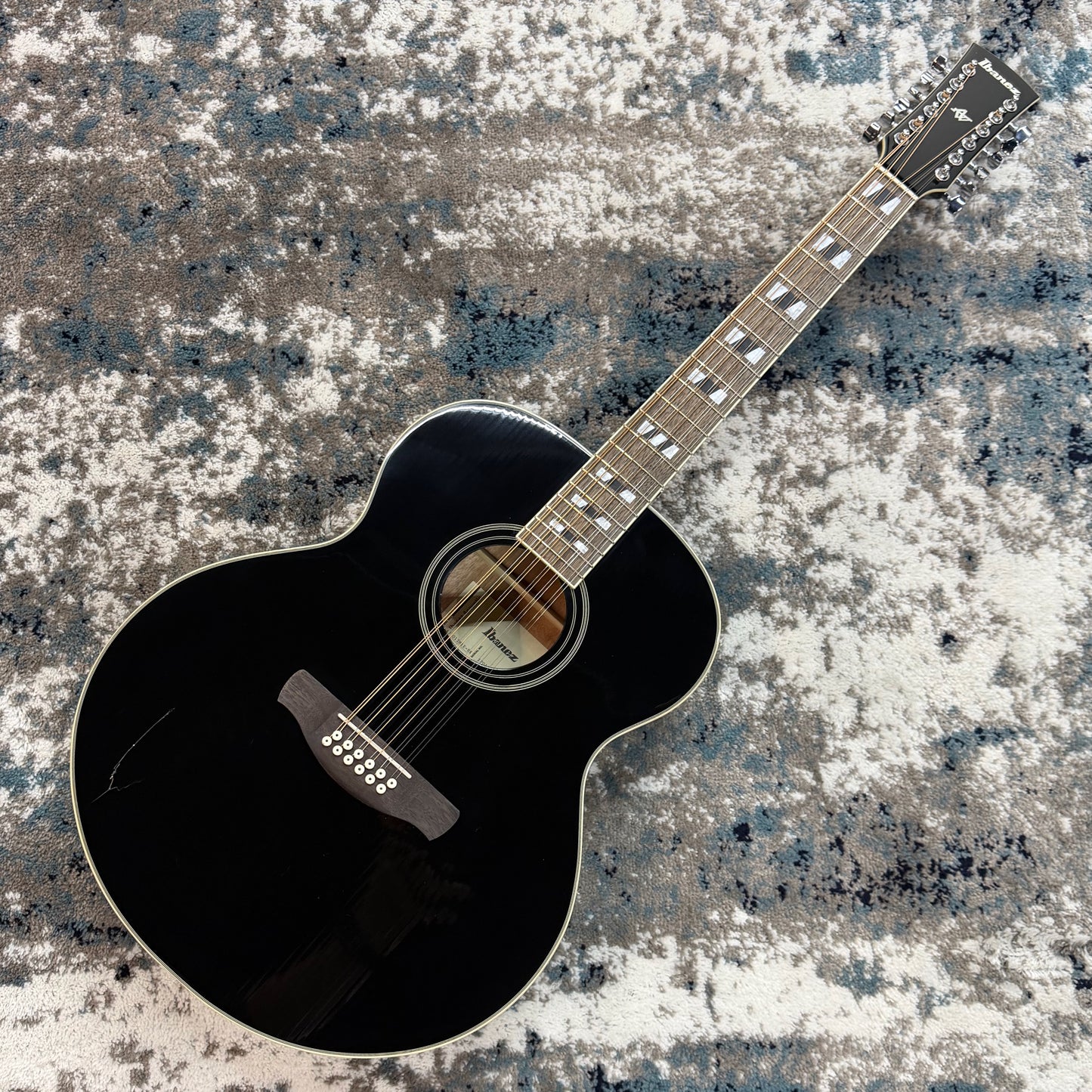 Ibanez AJ7012M1E-BK Artwood 12-String Acoustic-Electric Guitar, Black, Cosmetic Damage [USED-GOOD]