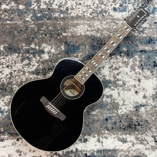 Ibanez AJ7012M1E-BK Artwood 12-String Acoustic-Electric Guitar, Black, Cosmetic Damage [USED-GOOD]