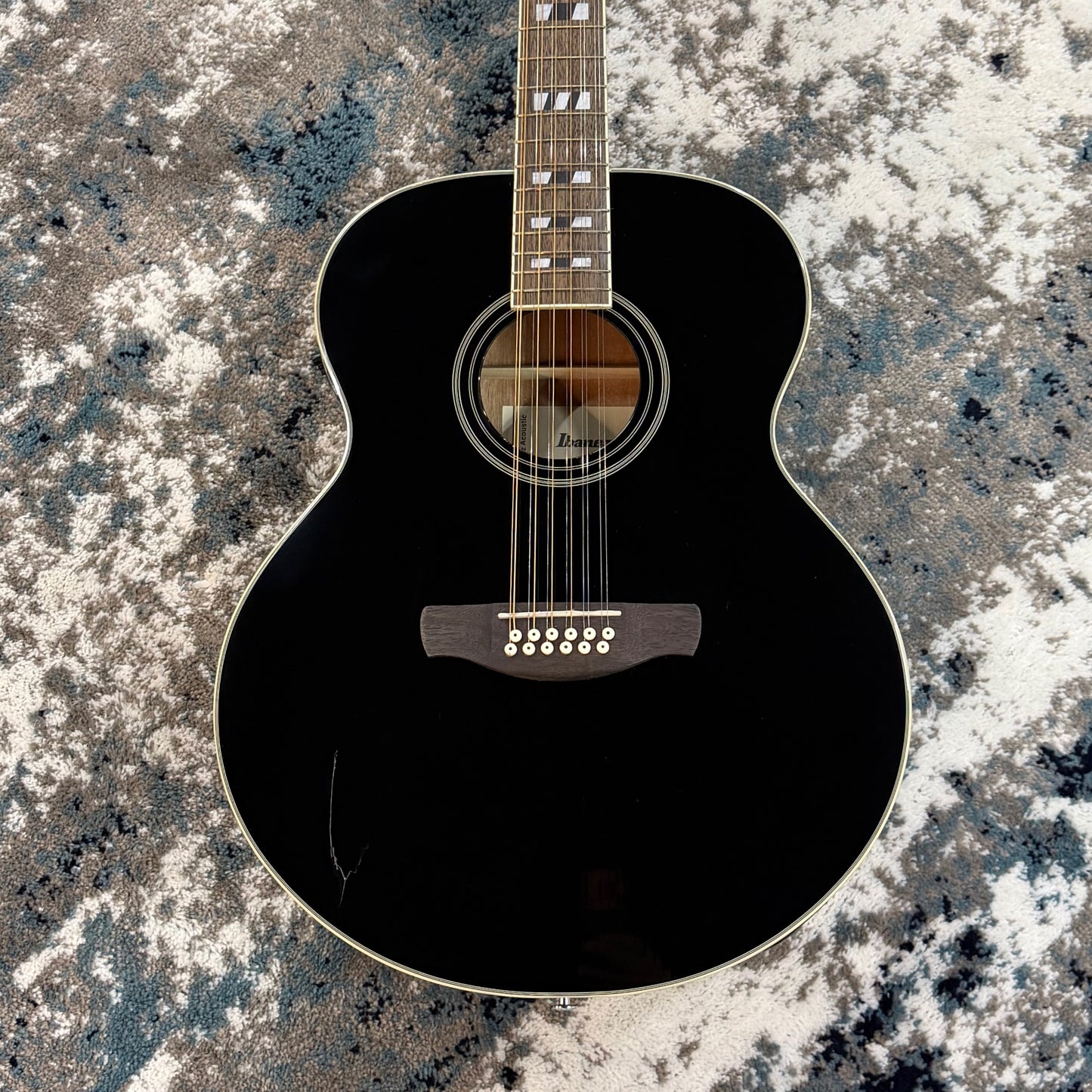 Ibanez AJ7012M1E-BK Artwood 12-String Acoustic-Electric Guitar, Black, Cosmetic Damage [USED-GOOD]