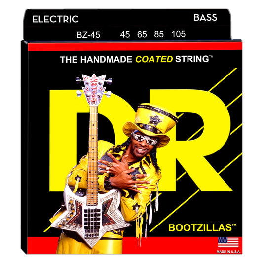 DR BZ-45 Bootzillas Bootsy Collins Signature Coated Bass Strings (45 65 85 105), Stainless Steel