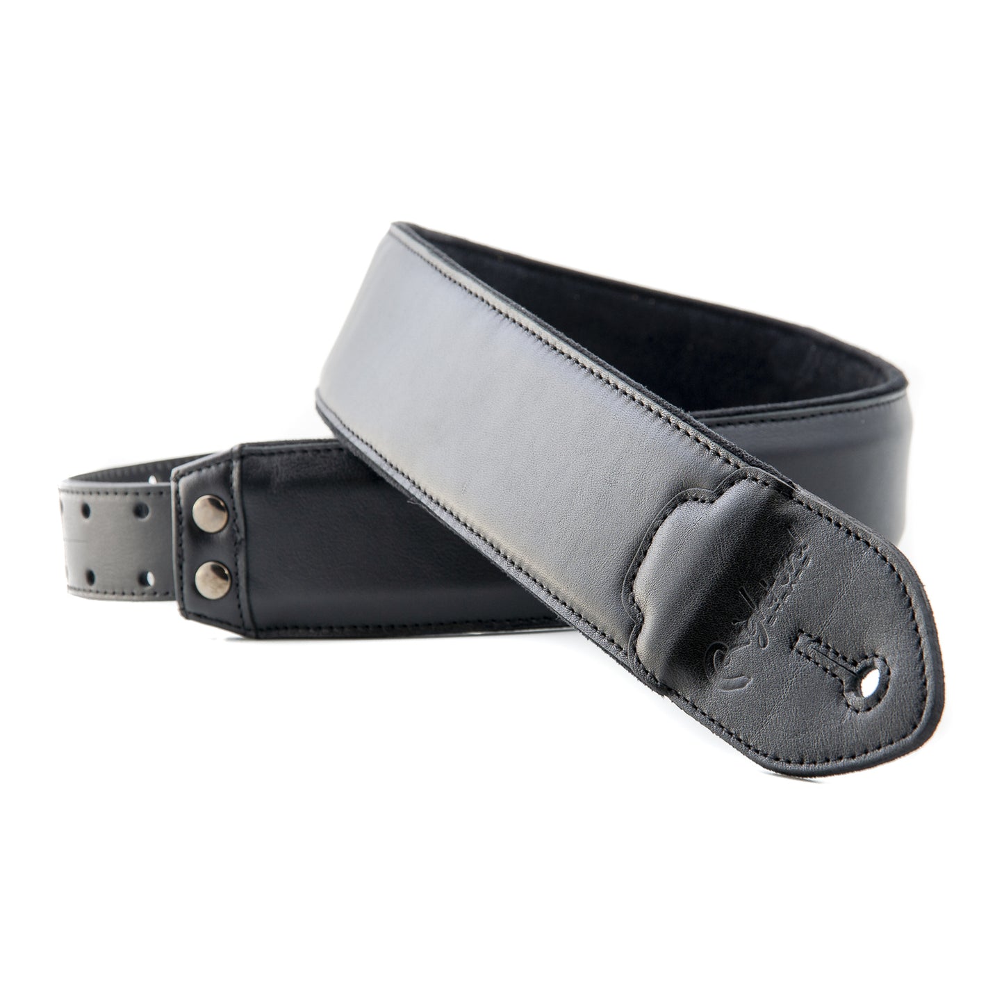 RightOn! Straps Leathercraft VINTAGE Black Padded Leather Guitar and Bass Strap with Pick Pocket