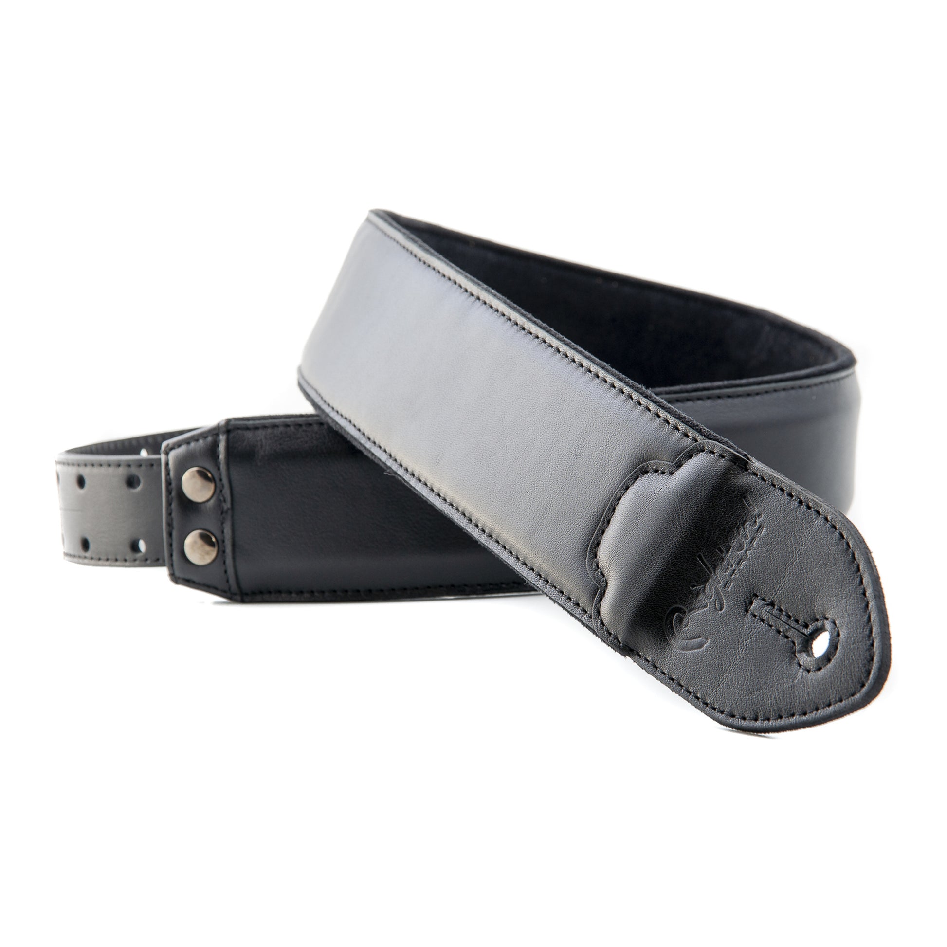 RightOn! Straps Leathercraft VINTAGE Black Padded Leather Guitar and Bass Strap with Pick Pocket