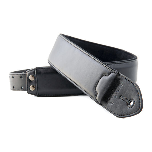 RightOn! Straps Leathercraft VINTAGE Black Padded Leather Guitar and Bass Strap with Pick Pocket