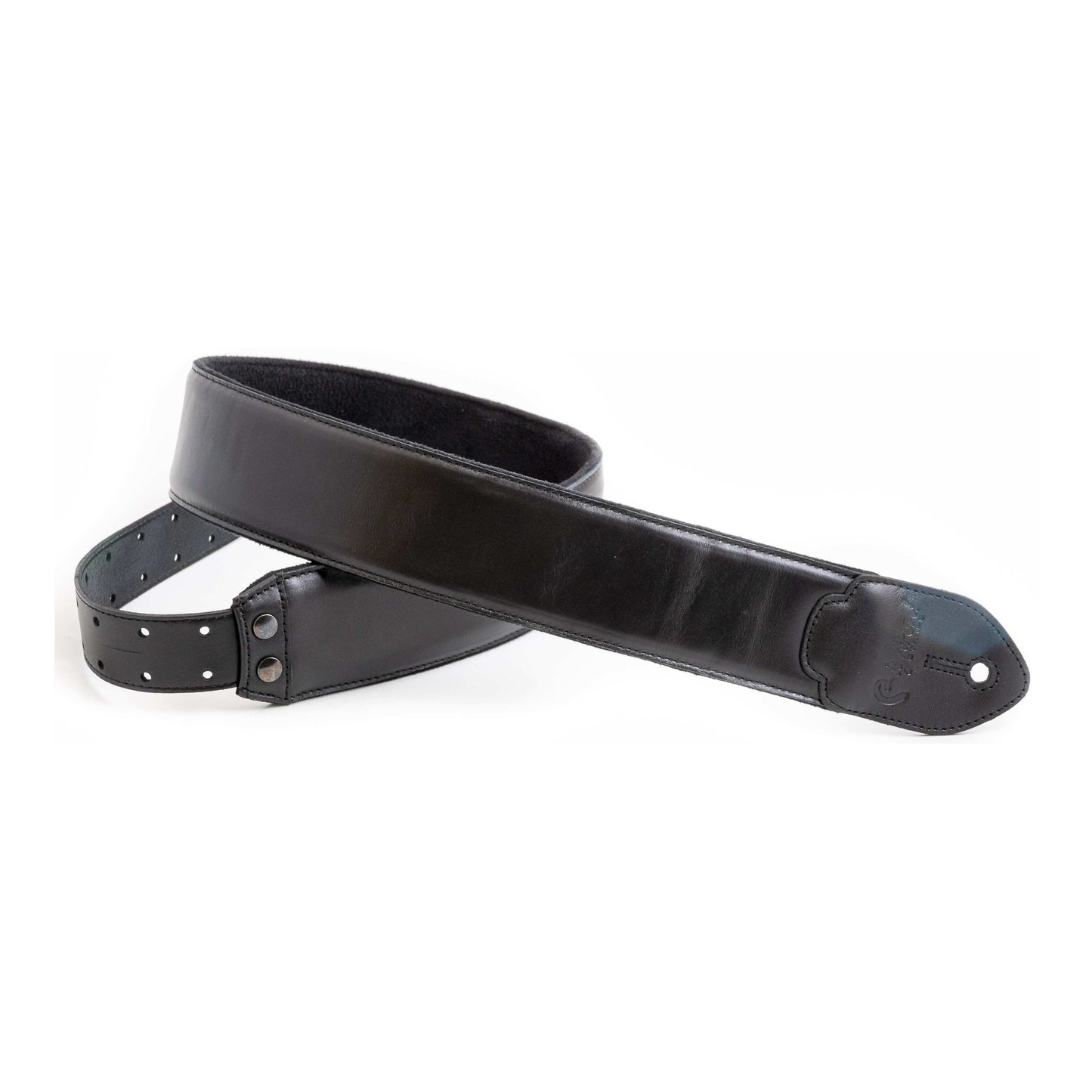 RightOn! Straps Leathercraft VINTAGE Black Padded Leather Guitar and Bass Strap with Pick Pocket