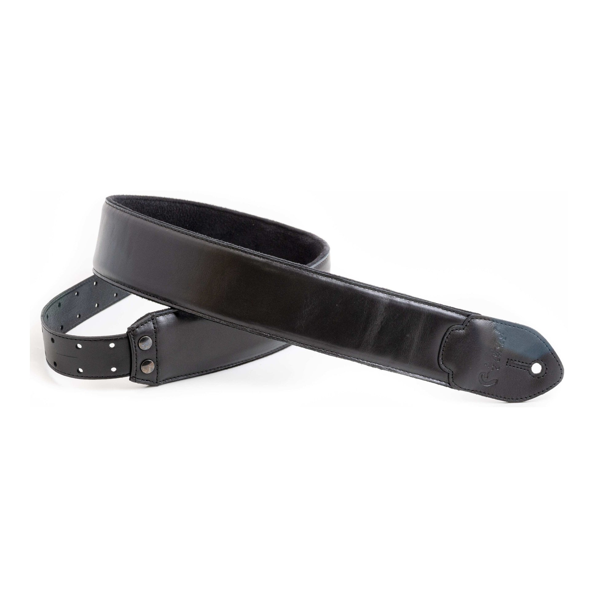 RightOn! Straps Leathercraft VINTAGE Black Padded Leather Guitar and Bass Strap with Pick Pocket