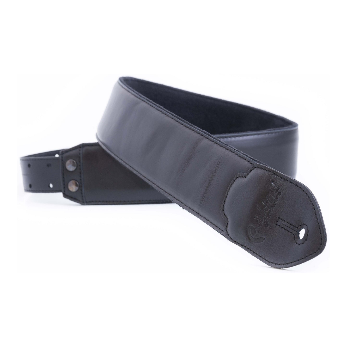 RightOn! Straps Leathercraft VINTAGE Black Padded Leather Guitar and Bass Strap with Pick Pocket