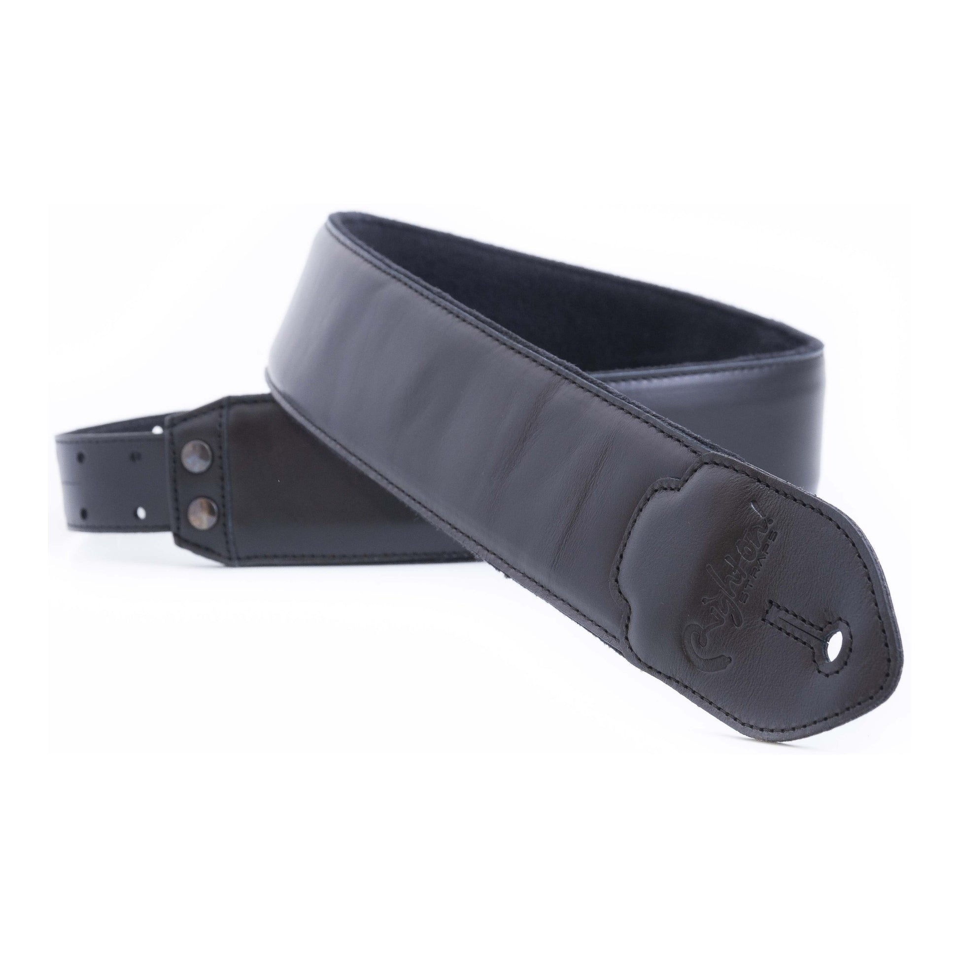 RightOn! Straps Leathercraft VINTAGE Black Padded Leather Guitar and Bass Strap with Pick Pocket