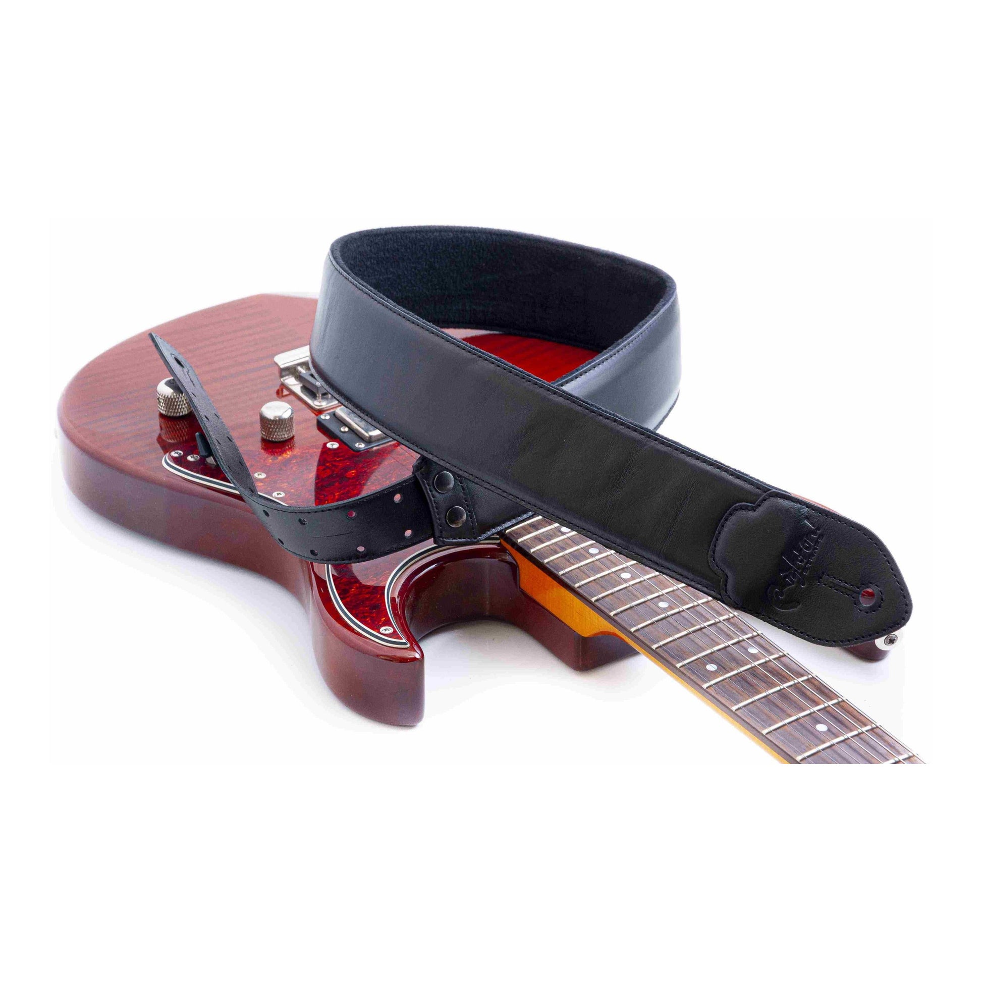 RightOn! Straps Leathercraft VINTAGE Black Padded Leather Guitar and Bass Strap with Pick Pocket