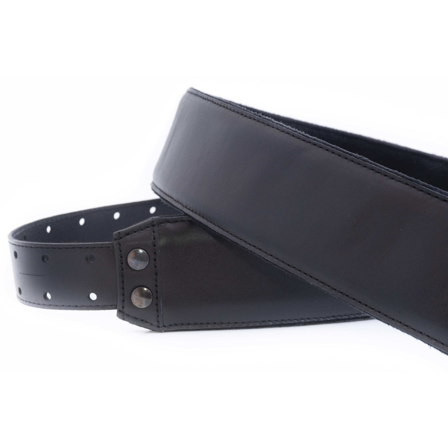 RightOn! Straps Leathercraft VINTAGE Black Padded Leather Guitar and Bass Strap with Pick Pocket