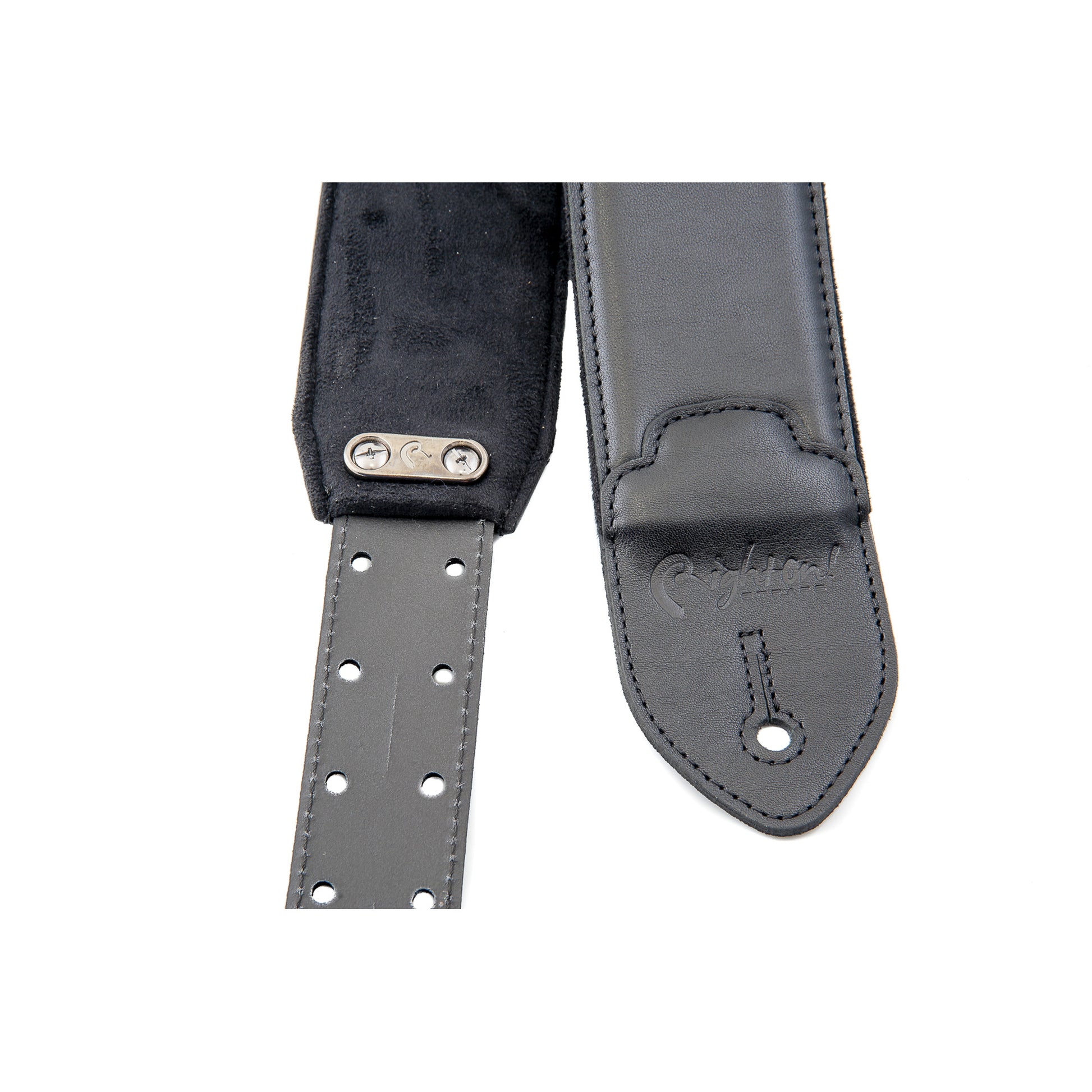 RightOn! Straps Leathercraft VINTAGE Black Padded Leather Guitar and Bass Strap with Pick Pocket