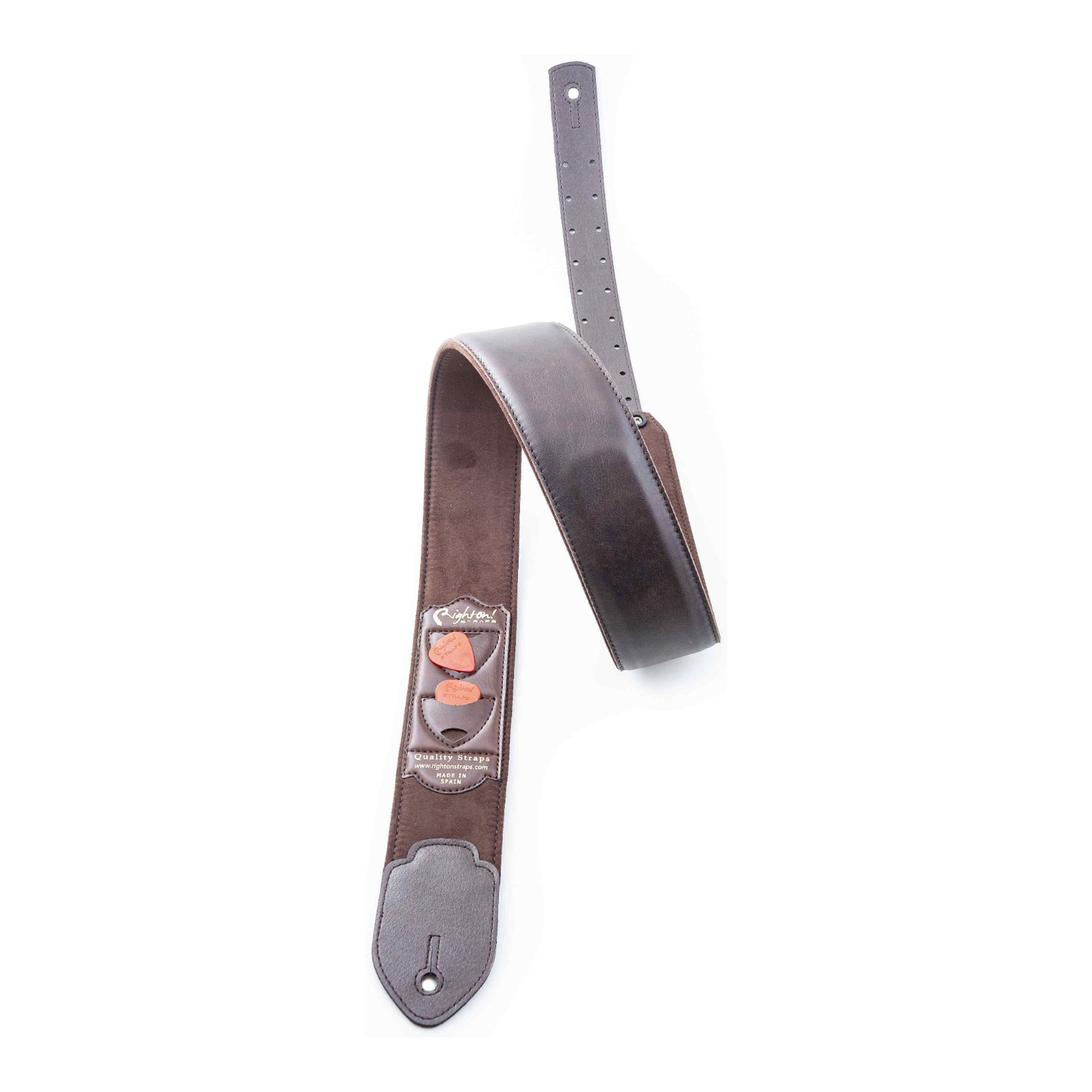 RightOn! Straps Leathercraft VINTAGE Brown Padded Leather Guitar and Bass Strap with Pick Pocket