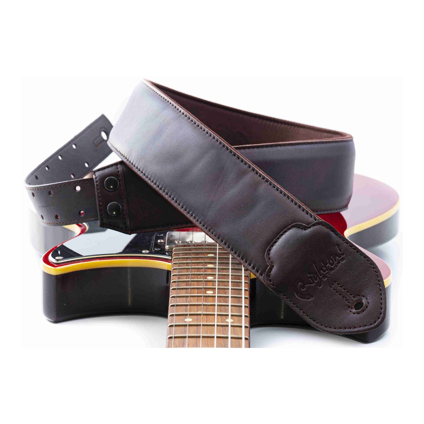 RightOn! Straps Leathercraft VINTAGE Brown Padded Leather Guitar and Bass Strap with Pick Pocket