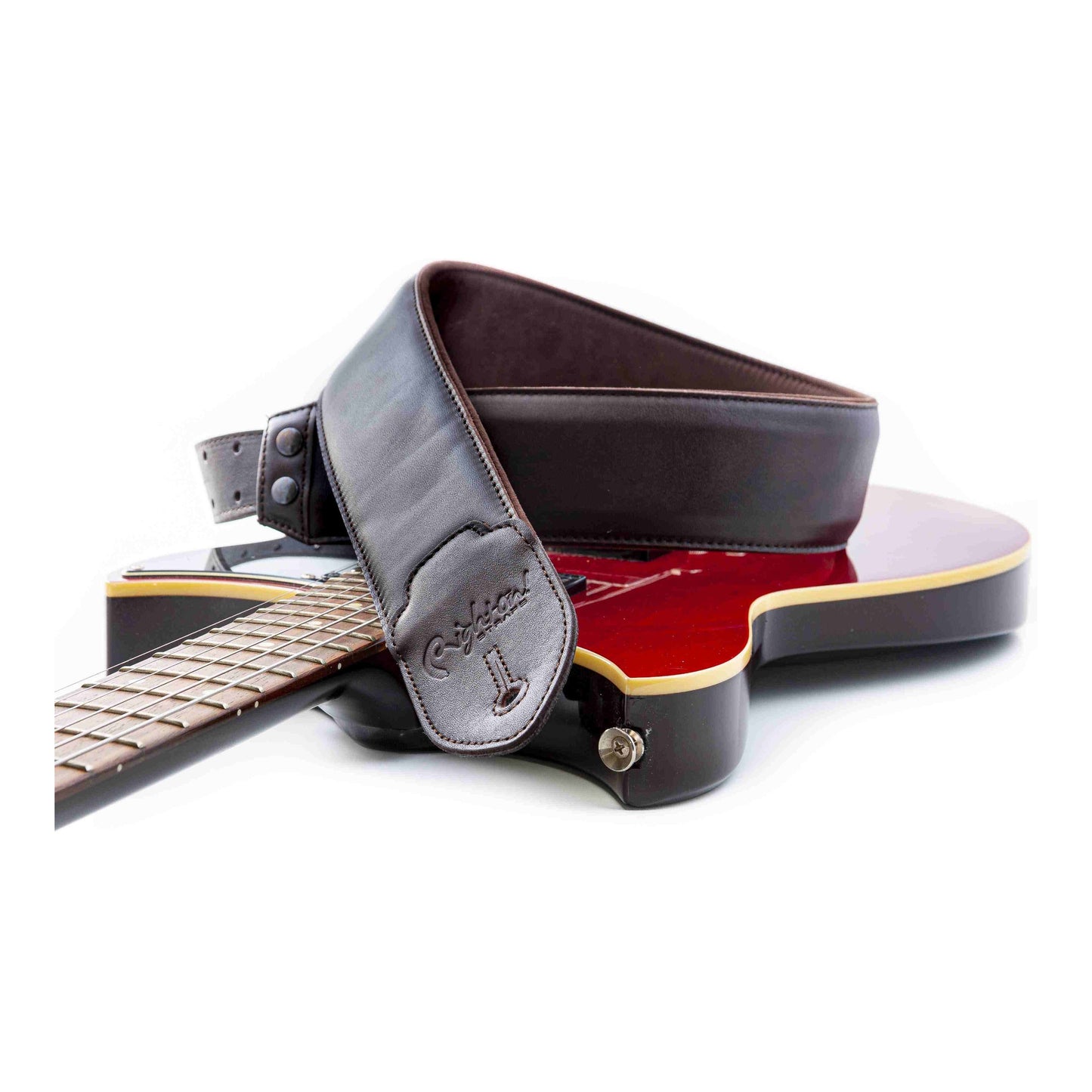 RightOn! Straps Leathercraft VINTAGE Brown Padded Leather Guitar and Bass Strap with Pick Pocket