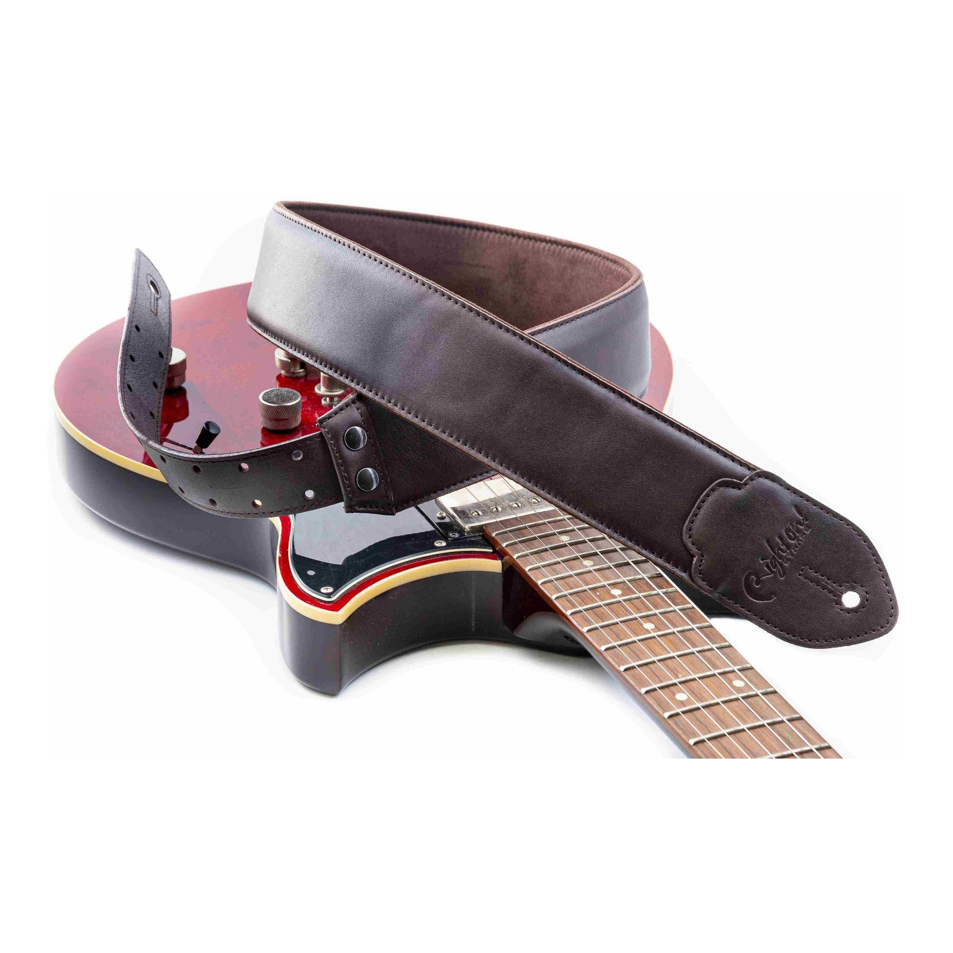 RightOn! Straps Leathercraft VINTAGE Brown Padded Leather Guitar and Bass Strap with Pick Pocket