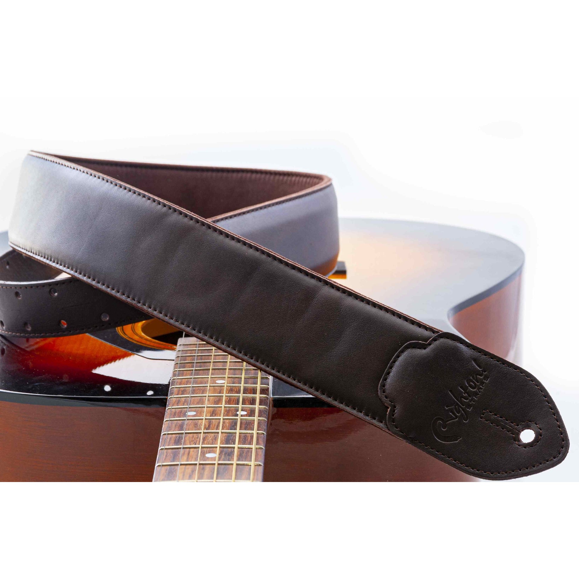 RightOn! Straps Leathercraft VINTAGE Brown Padded Leather Guitar and Bass Strap with Pick Pocket