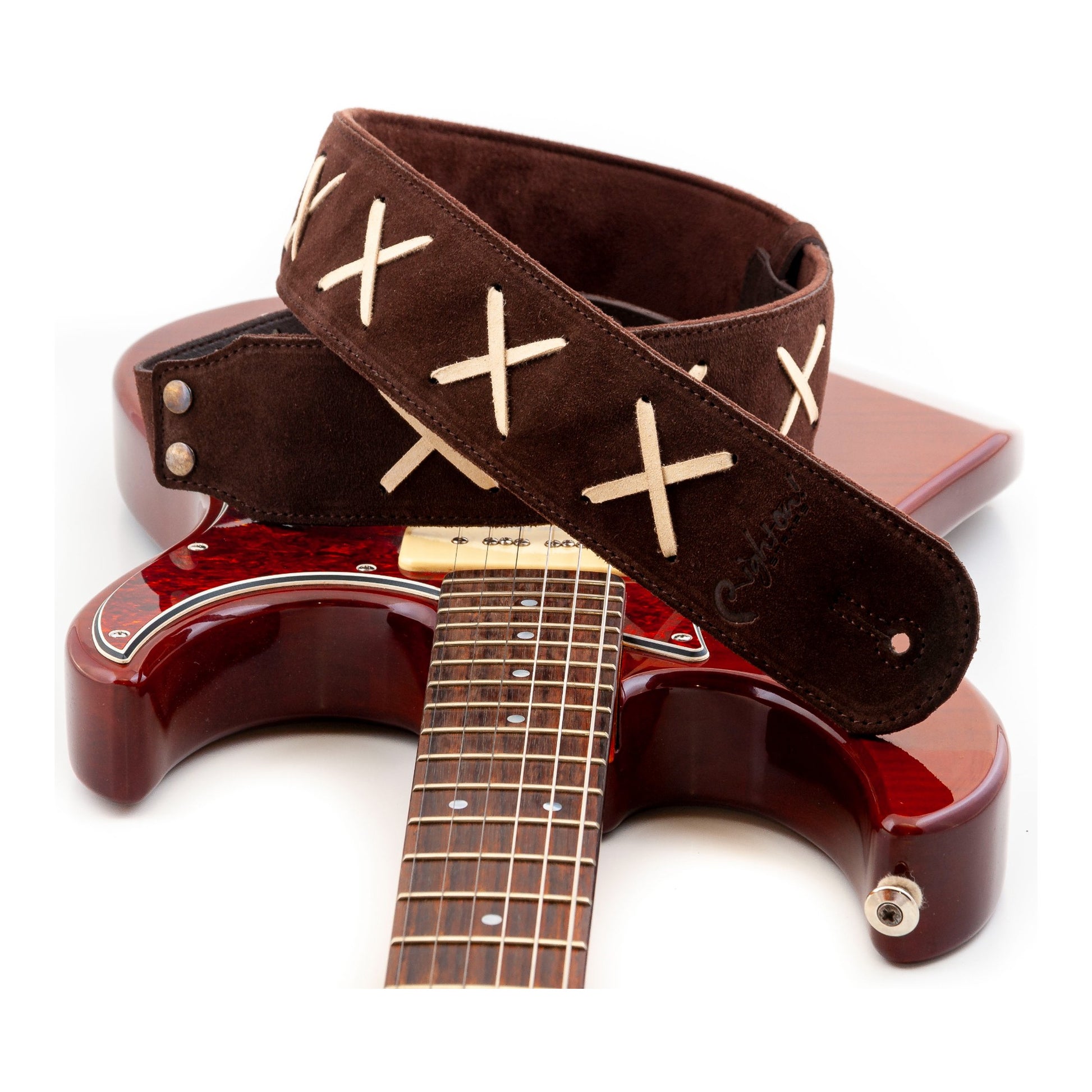 RightOn! Straps Legend D.G. Brown Leather Guitar and Bass Strap with Pick Pocket
