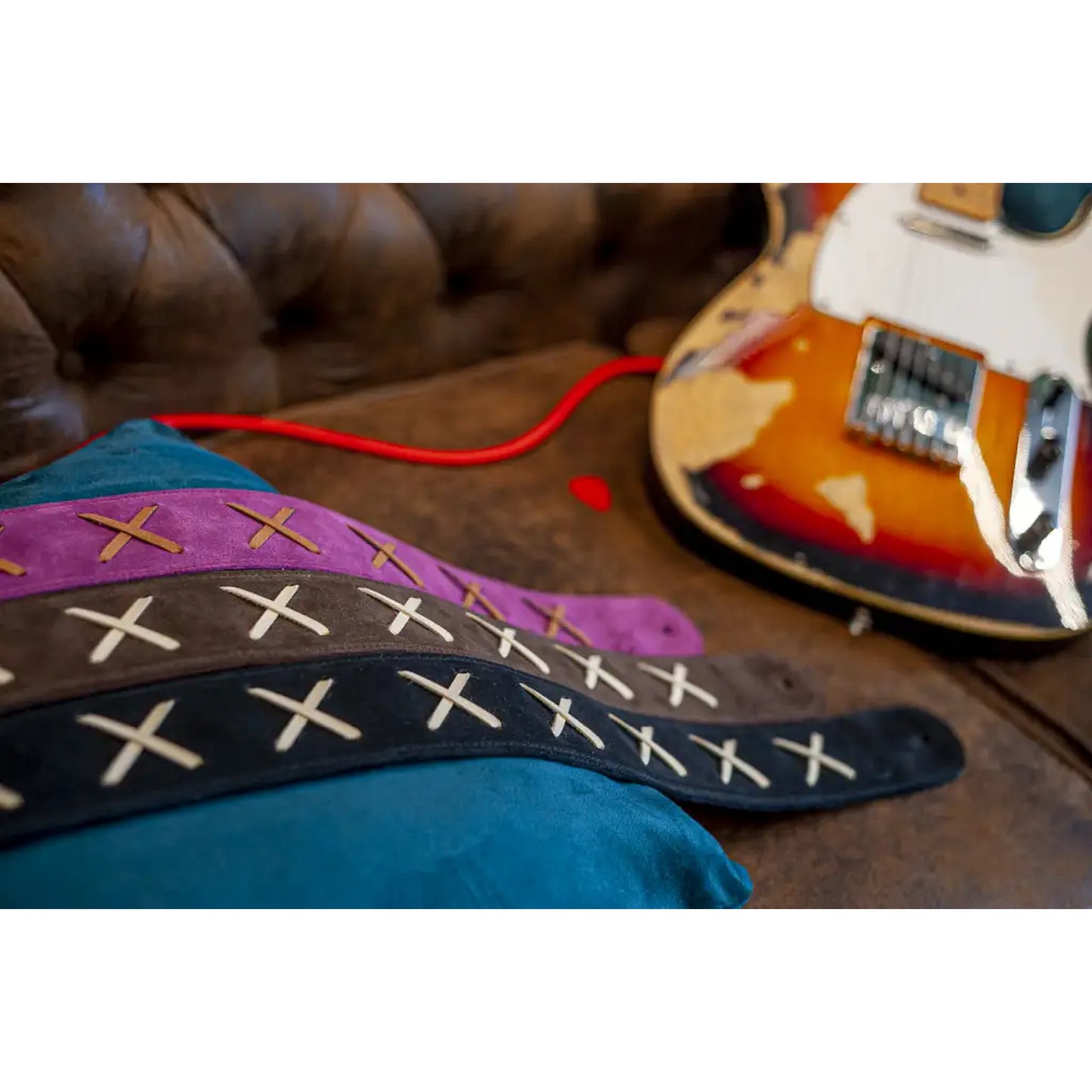 RightOn! Straps Legend D.G. Brown Leather Guitar and Bass Strap with Pick Pocket