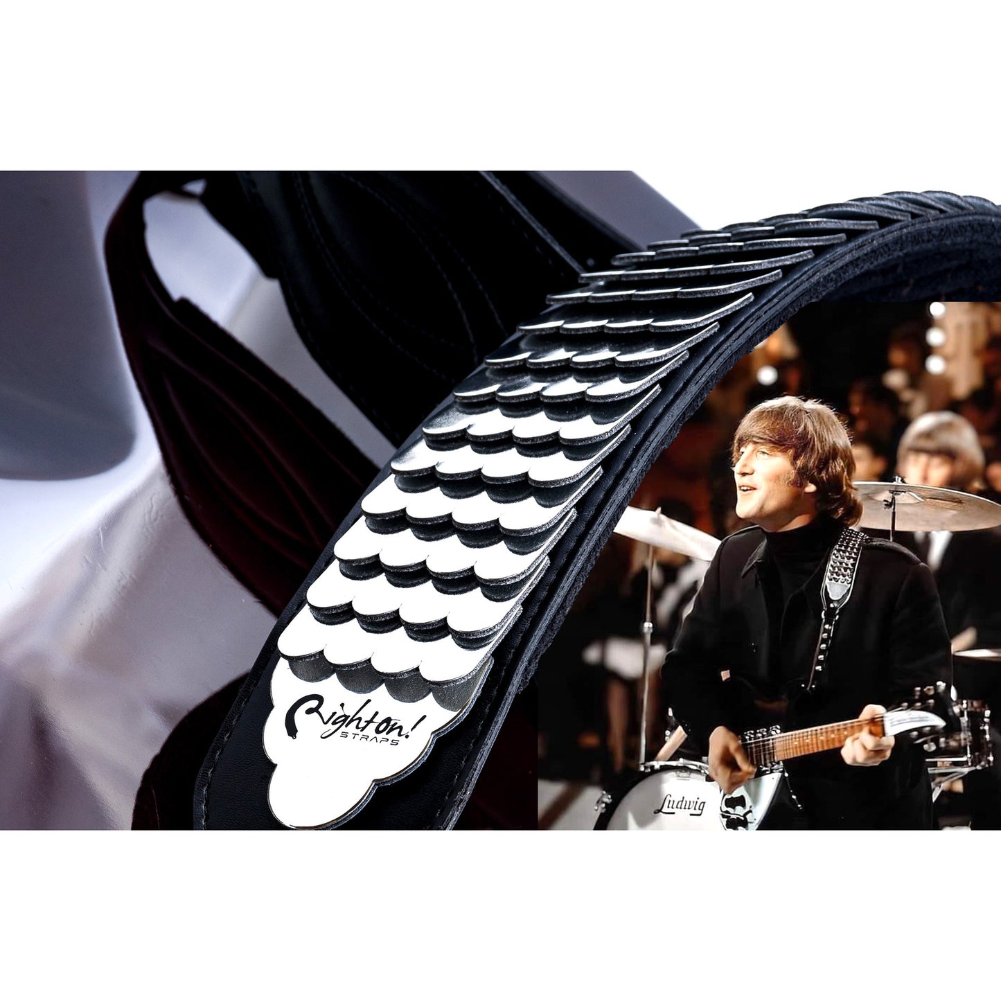 RightOn! Straps Legend J.L. PYTHON Black Padded Vegan Guitar and Bass Strap