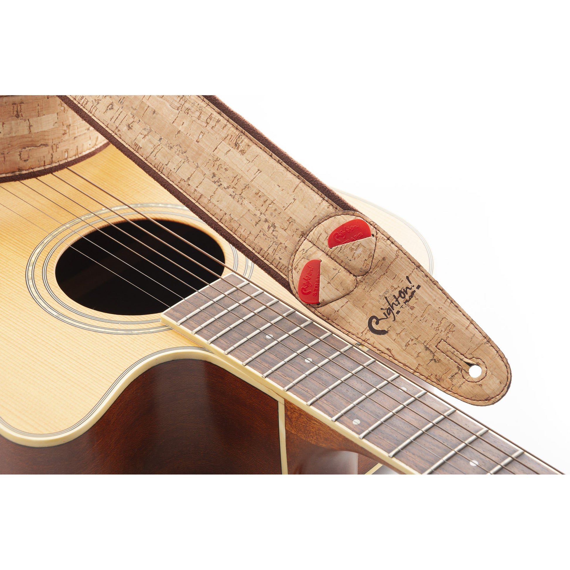 RightOn! Straps Mojo CORK Beige Padded Vegan Guitar and Bass Strap with Pick Pocket