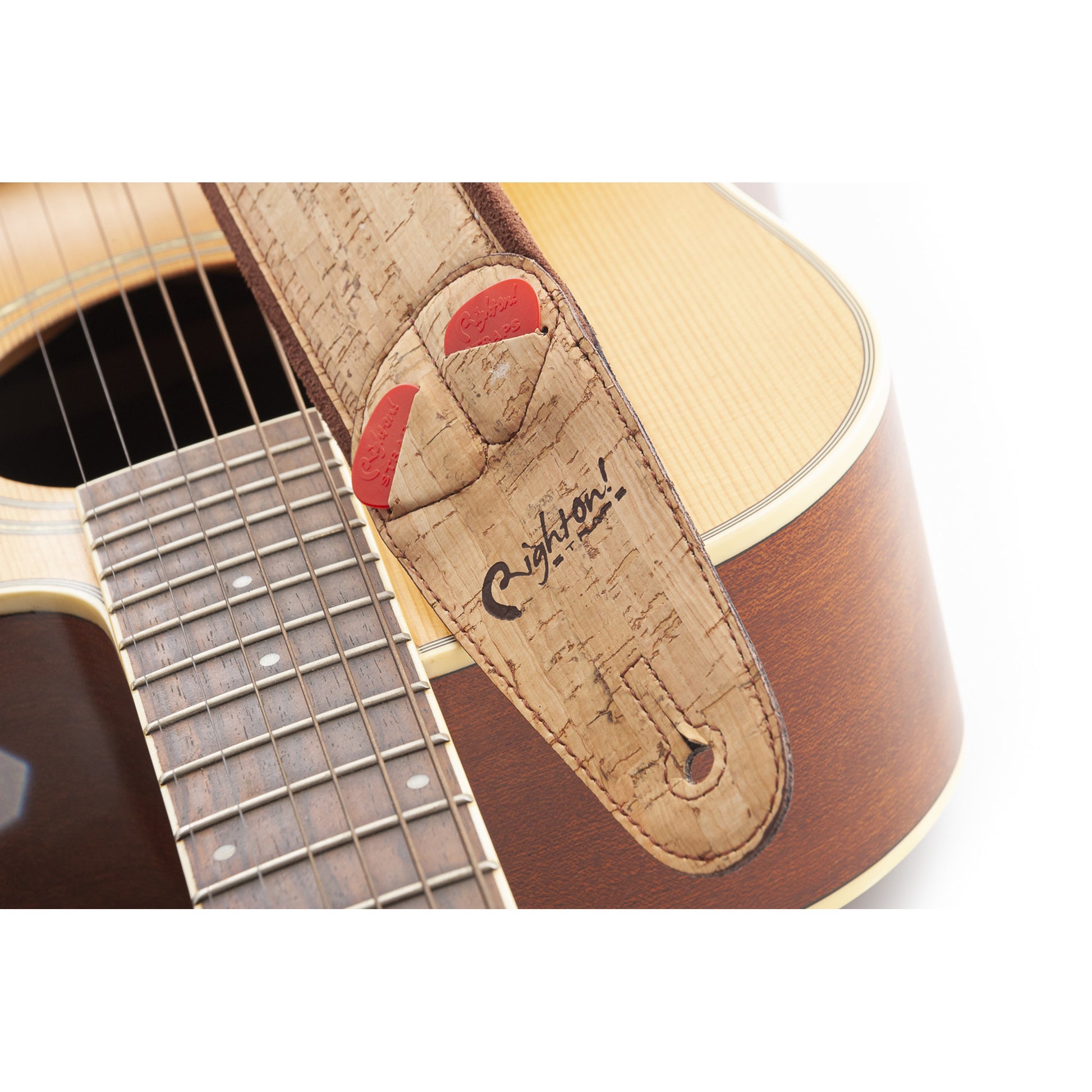RightOn! Straps Mojo CORK Beige Padded Vegan Guitar and Bass Strap with Pick Pocket