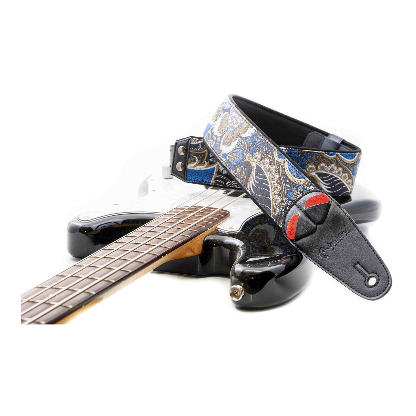RightOn! Straps Mojo HOKKAIDO Black Padded Vegan Guitar and Bass Strap with Pick Pocket