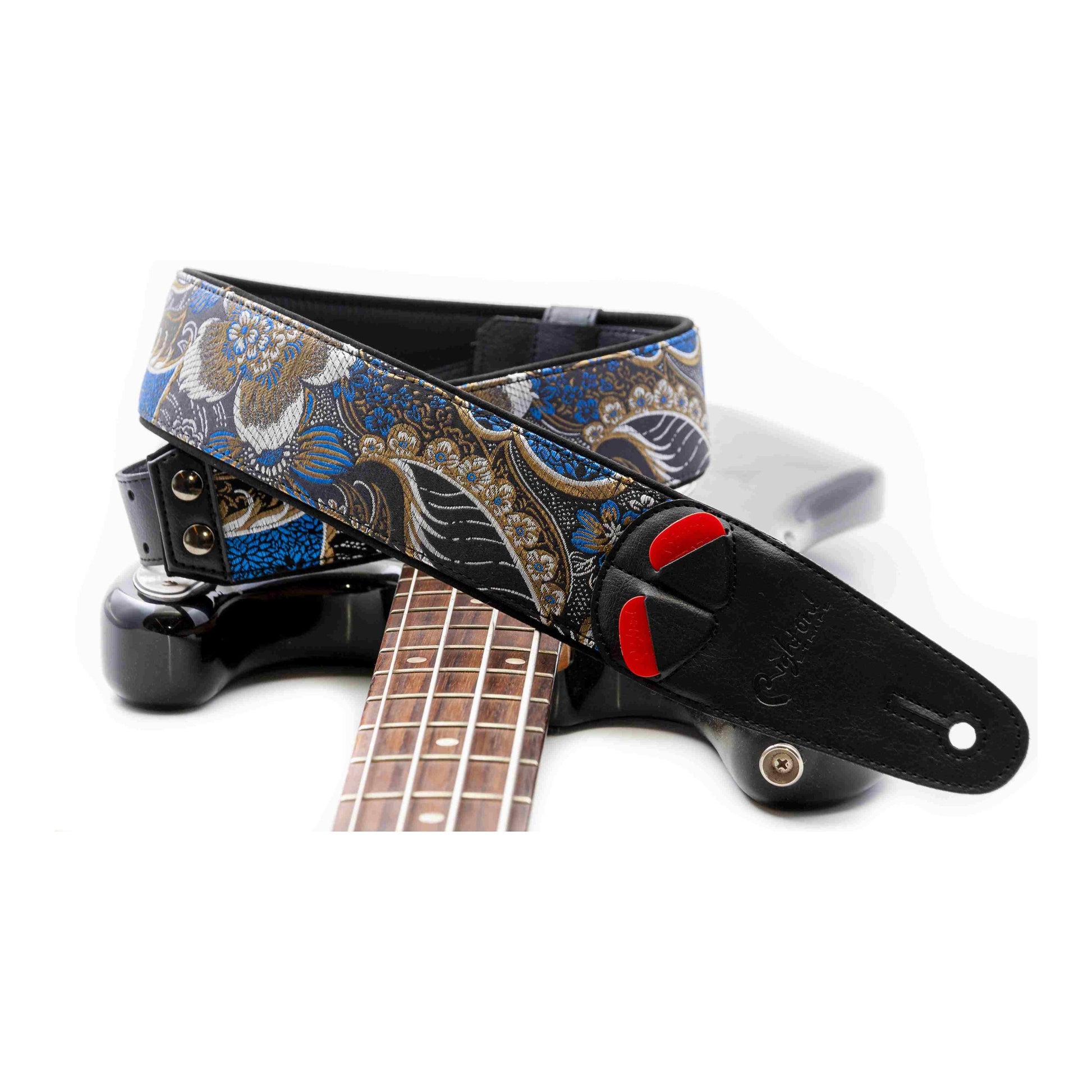 RightOn! Straps Mojo HOKKAIDO Black Padded Vegan Guitar and Bass Strap with Pick Pocket