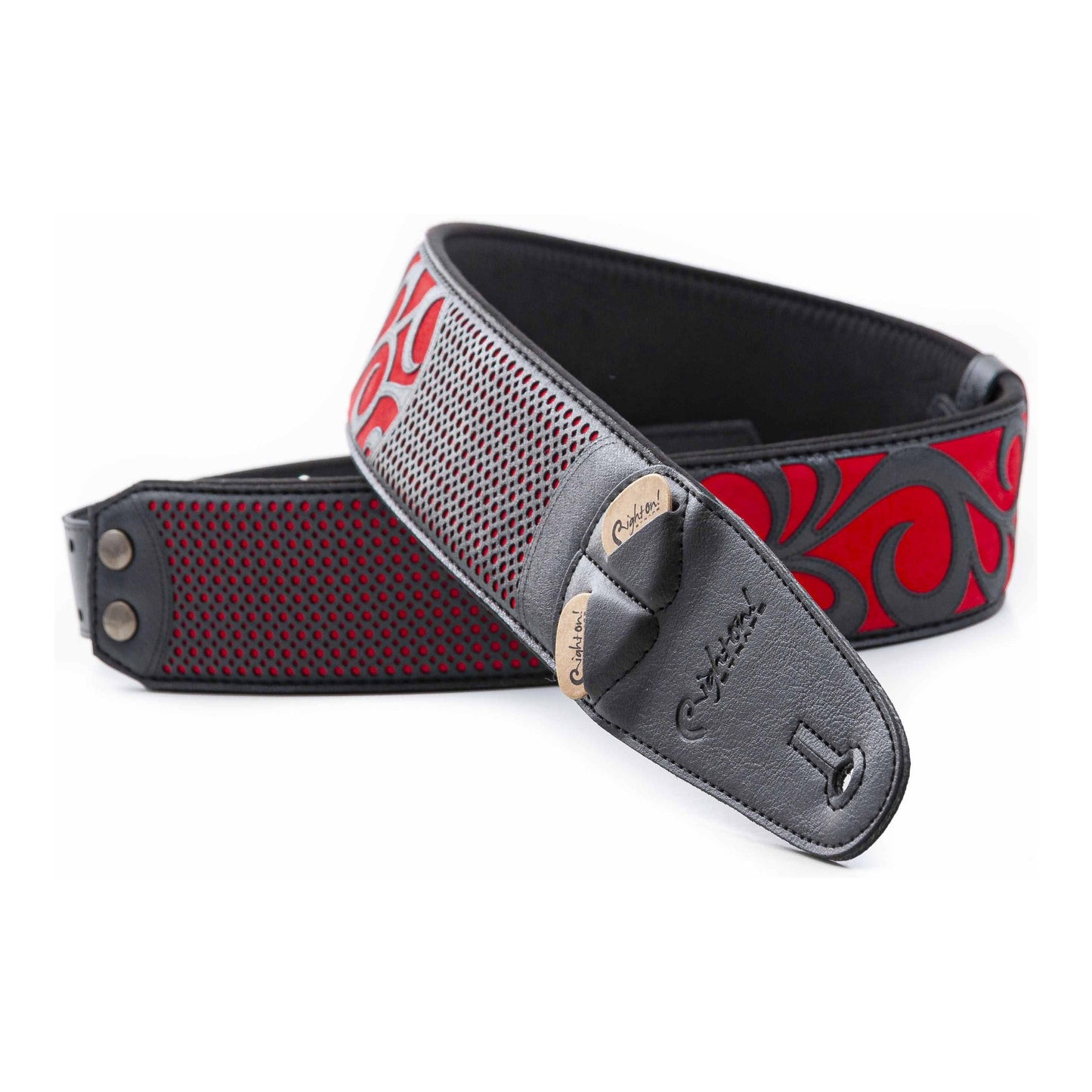 RightOn! Straps Mojo NASHVILLE Red Padded Vegan Guitar and Bass Strap with Pick Pocket