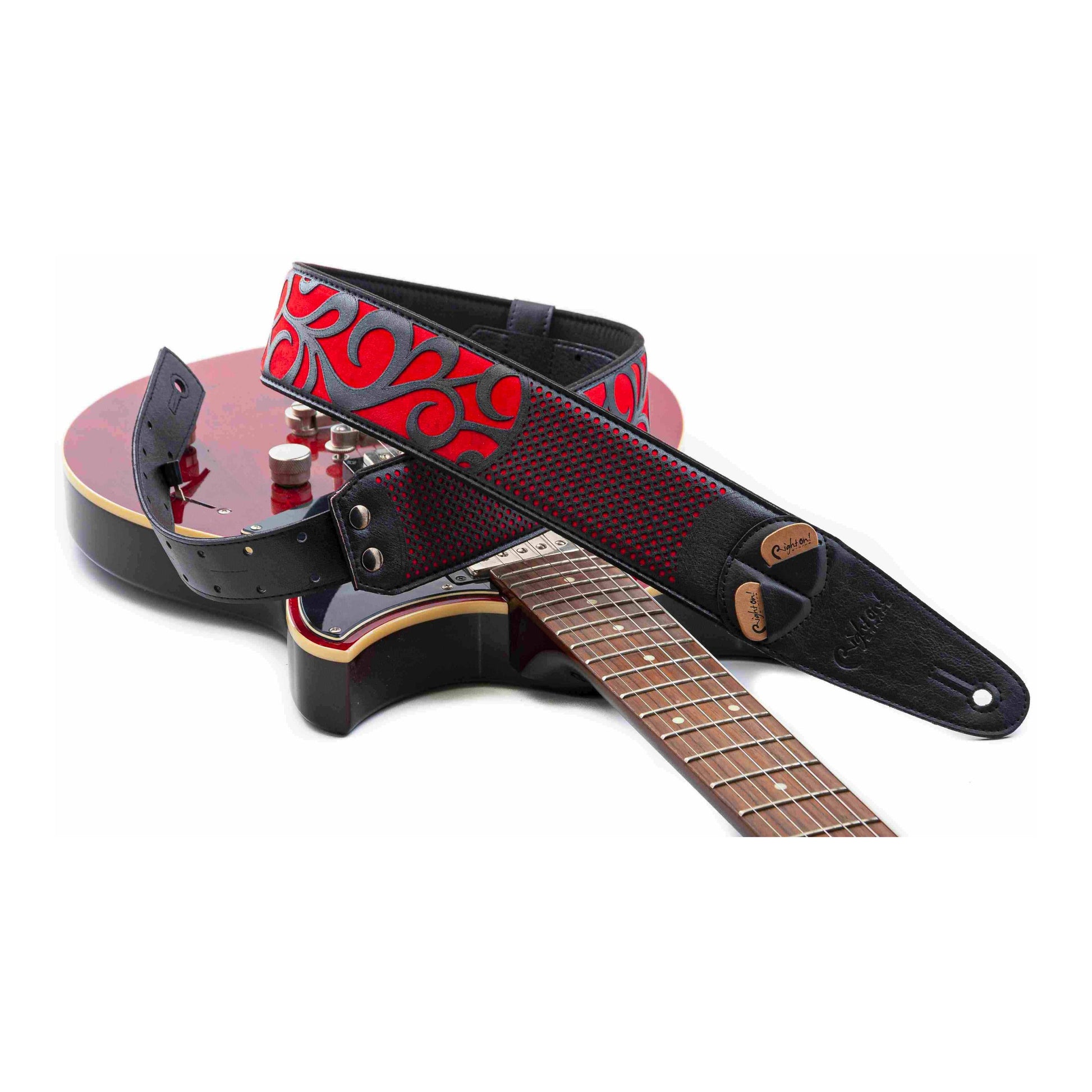 RightOn! Straps Mojo NASHVILLE Red Padded Vegan Guitar and Bass Strap with Pick Pocket