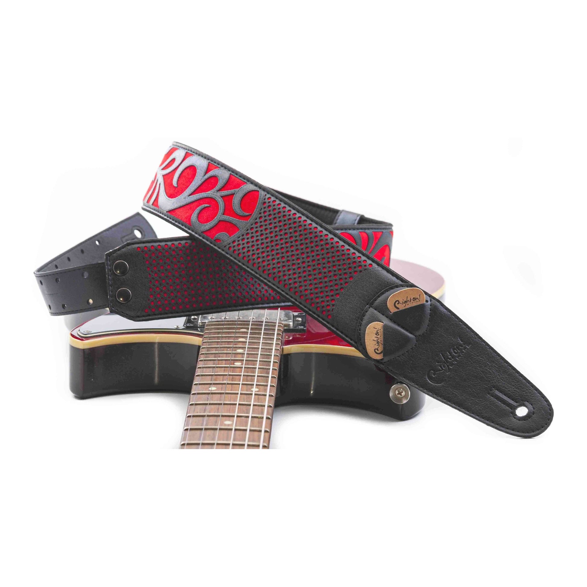 RightOn! Straps Mojo NASHVILLE Red Padded Vegan Guitar and Bass Strap with Pick Pocket