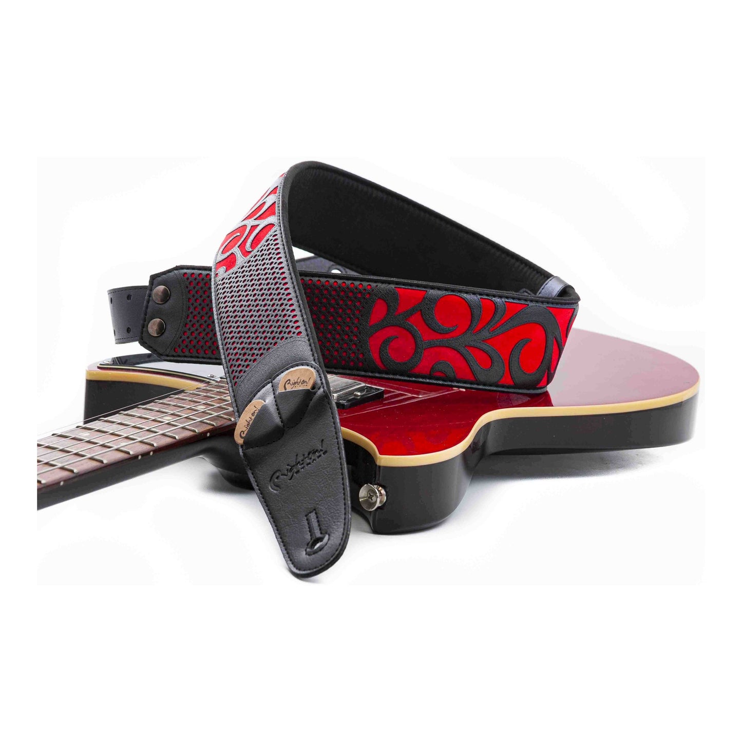 RightOn! Straps Mojo NASHVILLE Red Padded Vegan Guitar and Bass Strap with Pick Pocket