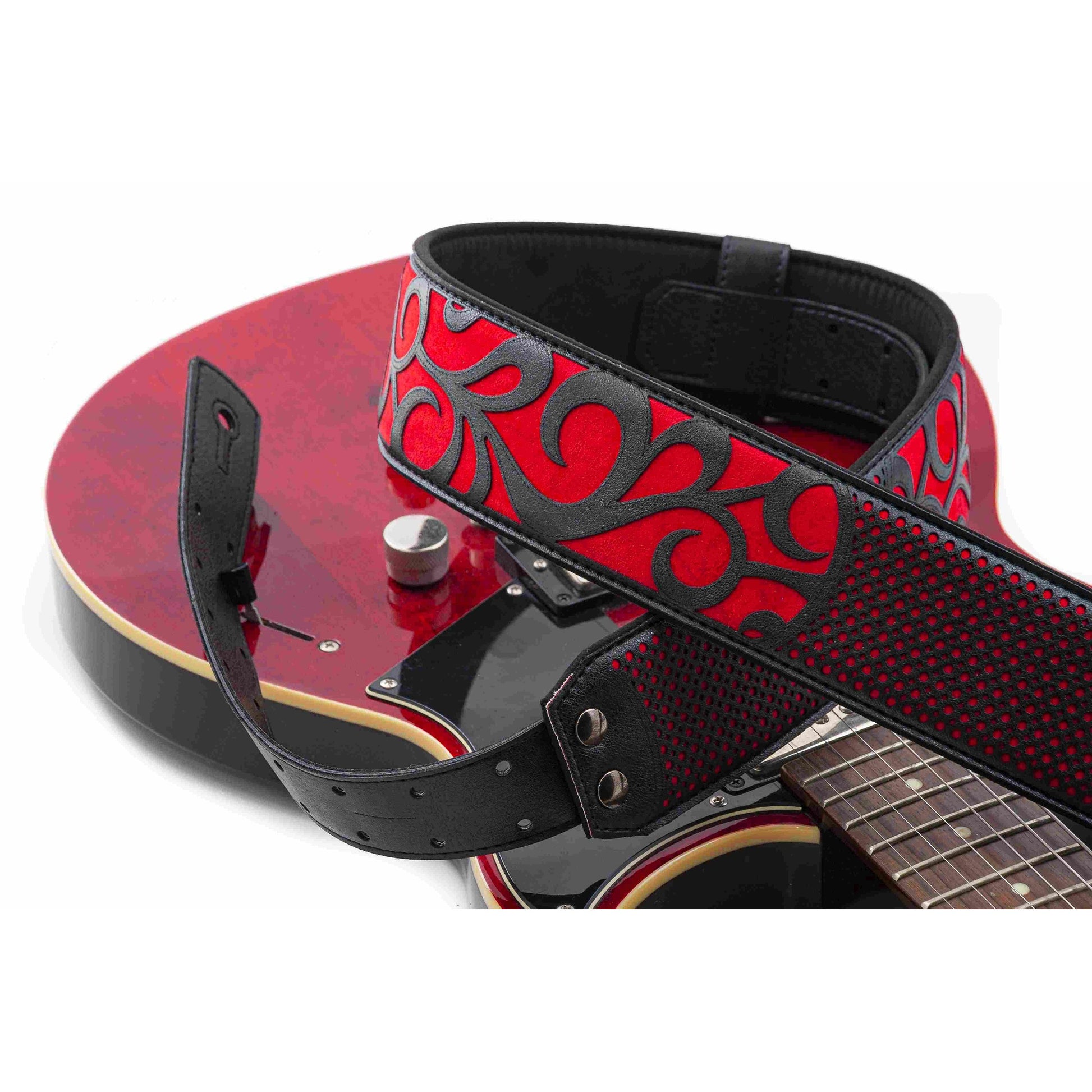 RightOn! Straps Mojo NASHVILLE Red Padded Vegan Guitar and Bass Strap with Pick Pocket