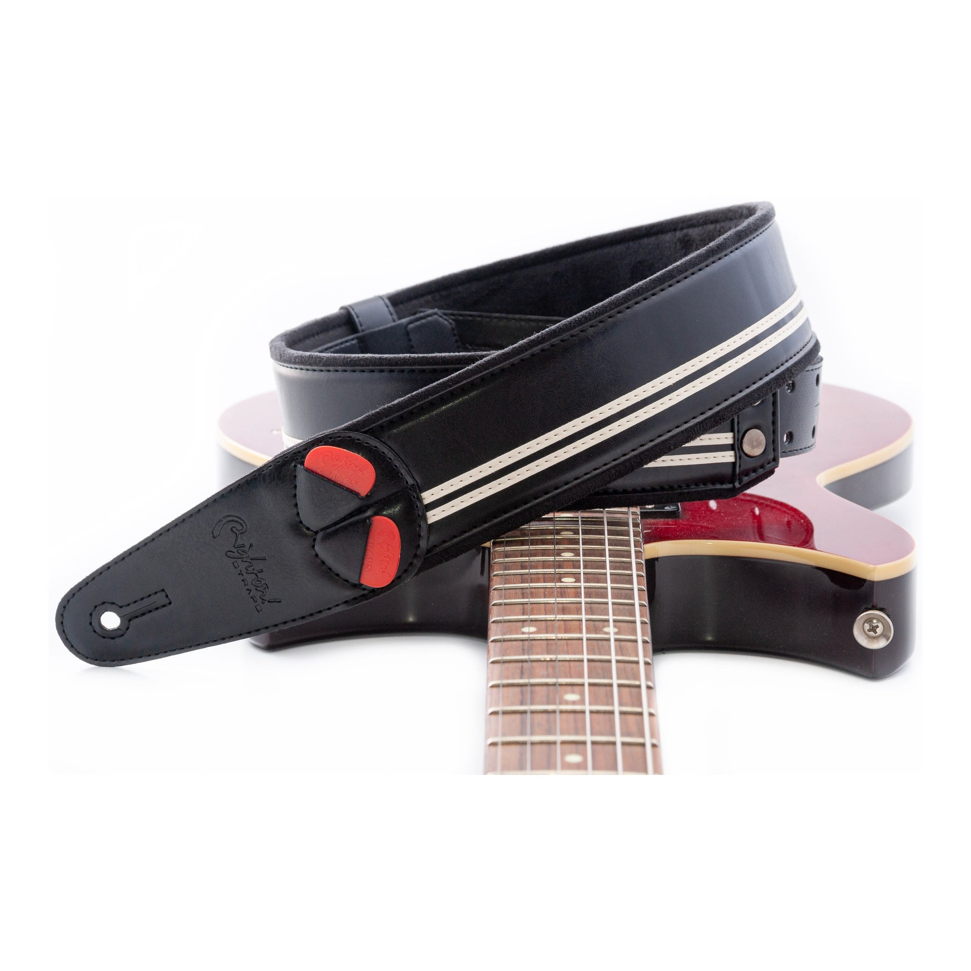 RightOn! Straps Mojo RACE-60 Black Padded Vegan Guitar and Bass Strap with Pick Pocket