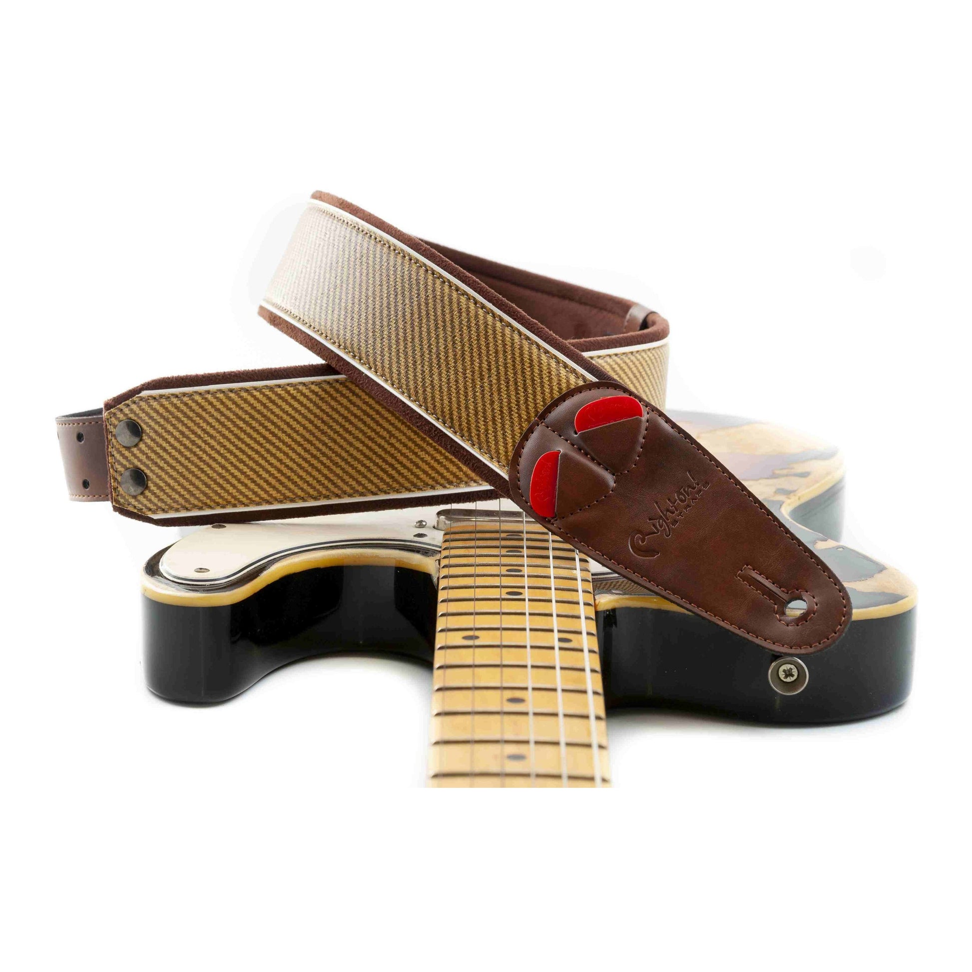 RightOn! Straps Mojo TWEED Brown Padded Vegan Guitar and Bass Strap with Pick Pocket