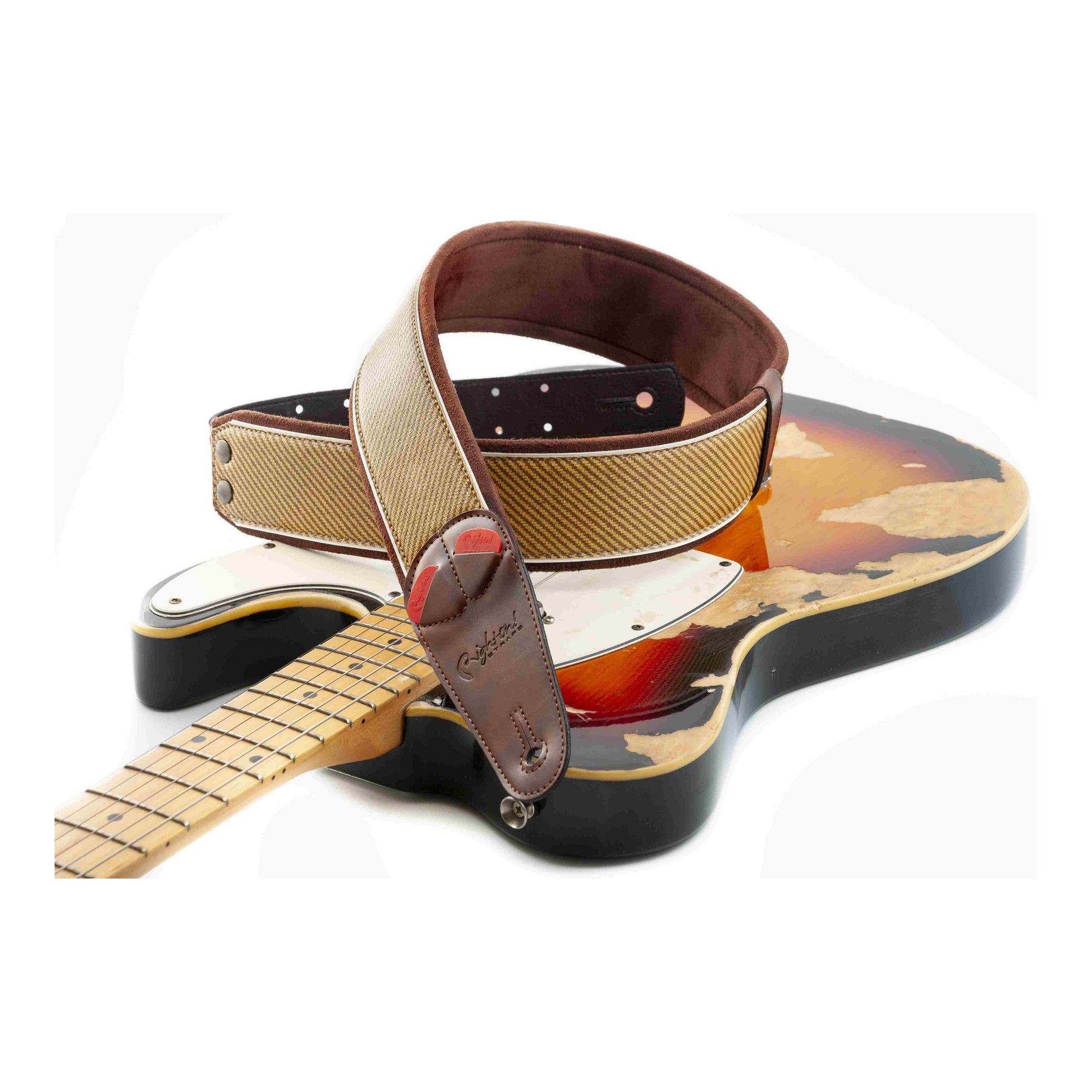 RightOn! Straps Mojo TWEED Brown Padded Vegan Guitar and Bass Strap with Pick Pocket