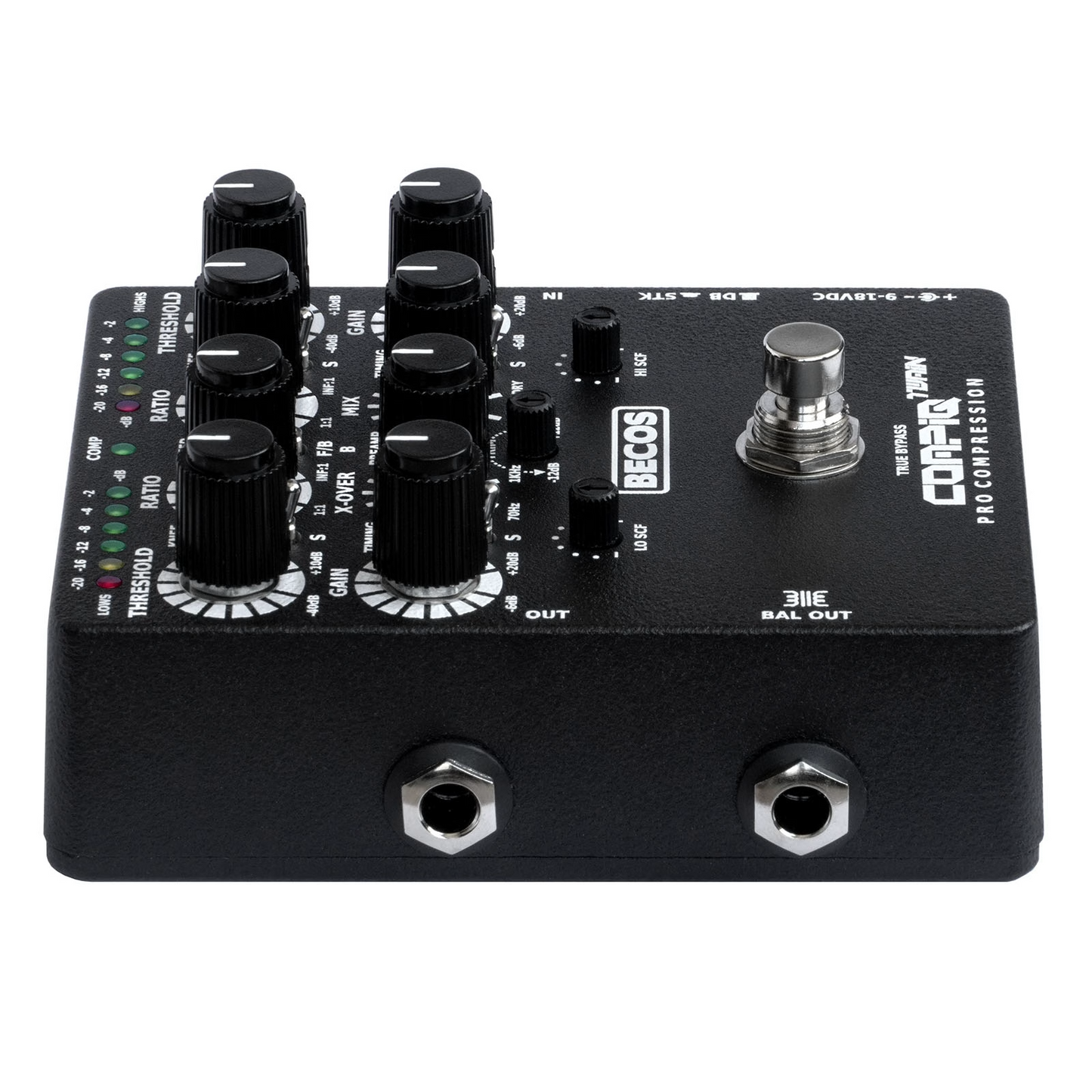 BECOS CompIQ TWAIN Pro Dual Band Stacked Compressor Pedal with DITOS for Bass and Guitar