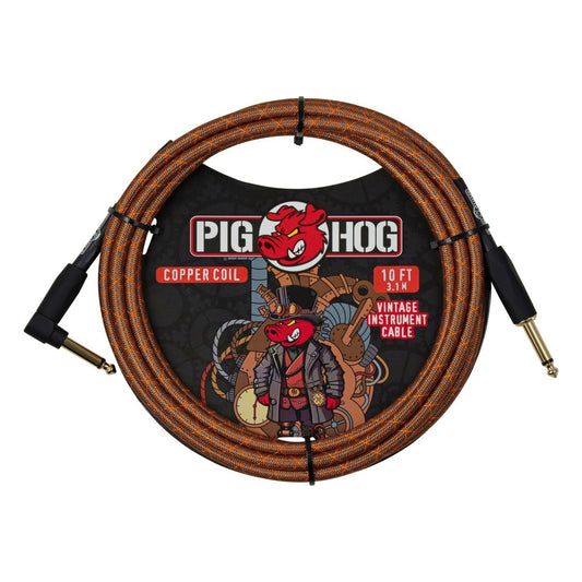 Pig Hog PCH10MCCR Vintage Woven Instrument Cable 10FT, Copper Coil, ST-RA