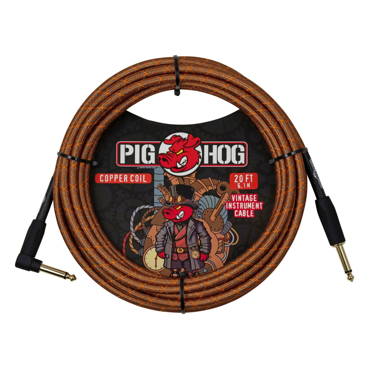 Pig Hog PCH20MCCR Vintage Woven Instrument Cable 20FT, Copper Coil, ST-RA