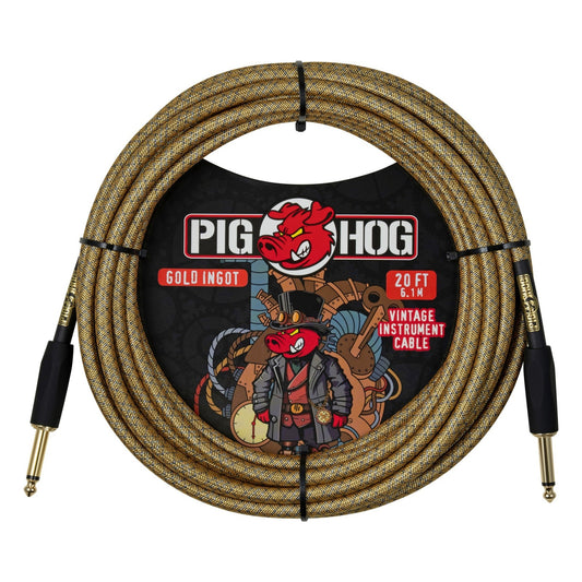 Pig Hog PCH20MGI Vintage Woven Instrument Cable 20FT, Gold Ingot, ST-ST