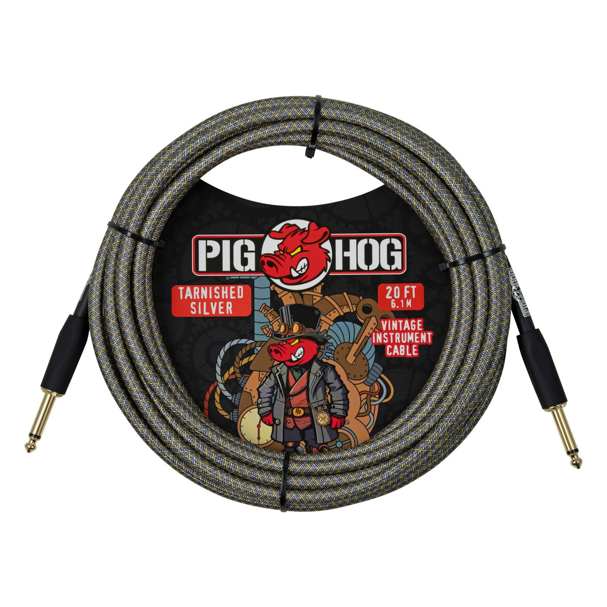 Pig Hog PCH20MTS Vintage Woven Instrument Cable 20FT, Tarnished Silver, ST-ST