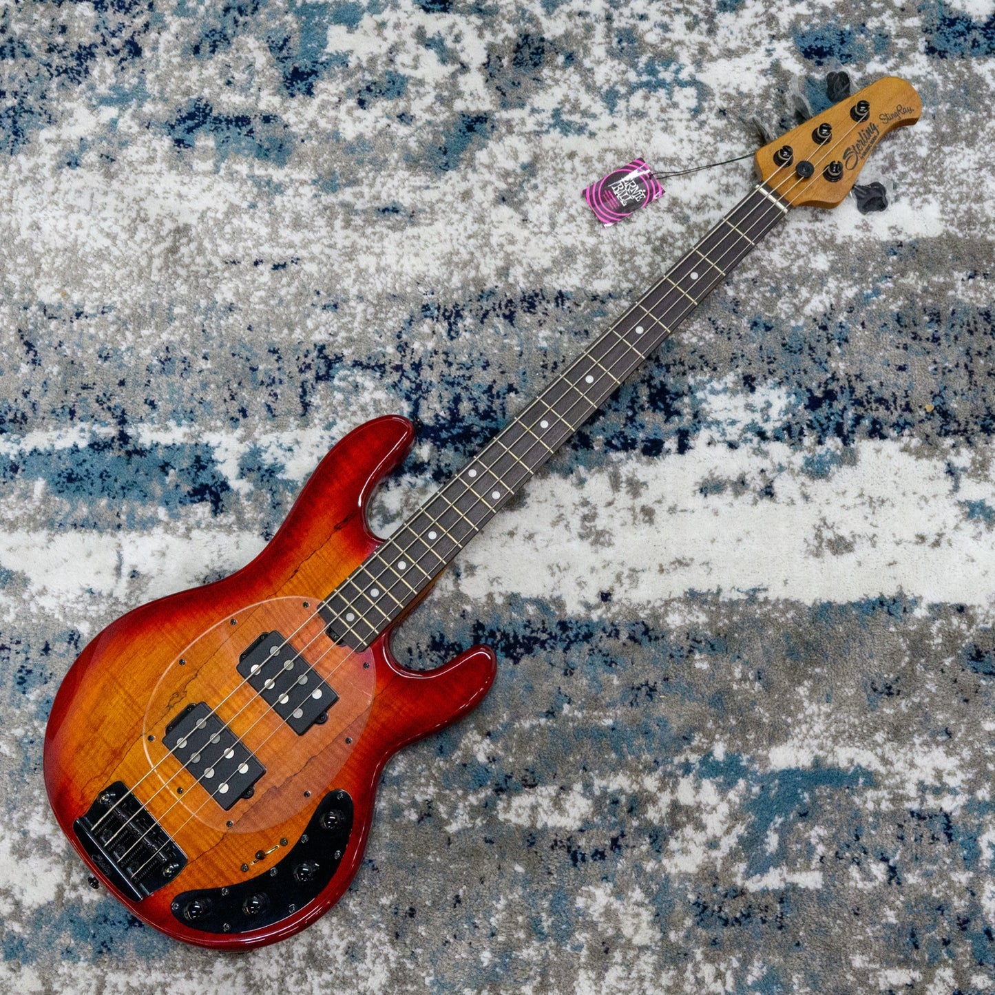 Sterling by Music Man StingRay RAY34HH 4-String Spalted Maple Bass, Blood Orange Burst