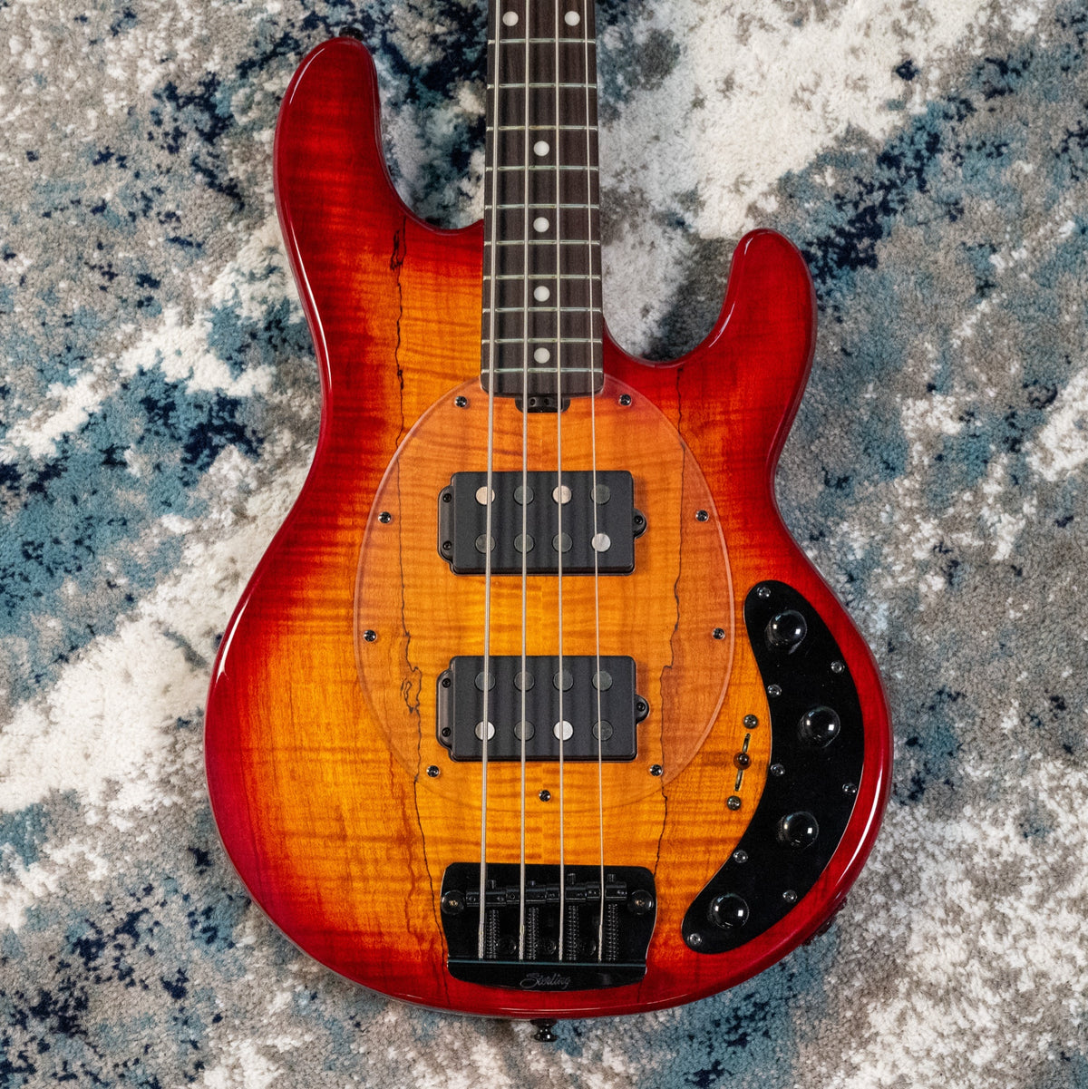 Sterling by Music Man StingRay RAY34HH 4-String Spalted Maple Bass, Blood Orange Burst
