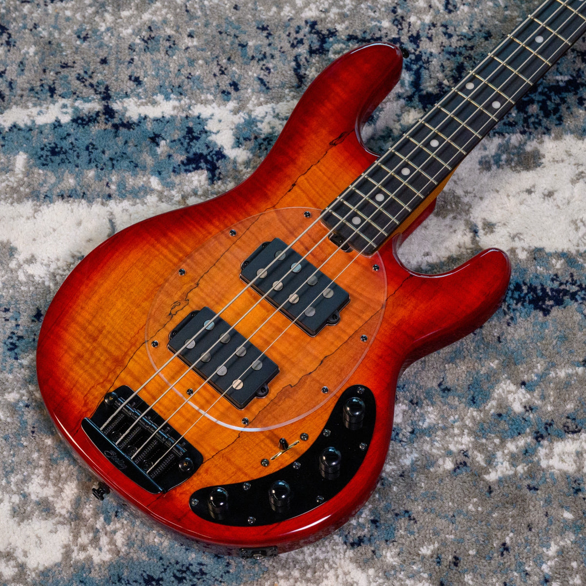 Sterling by Music Man StingRay RAY34HH 4-String Spalted Maple Bass, Blood Orange Burst