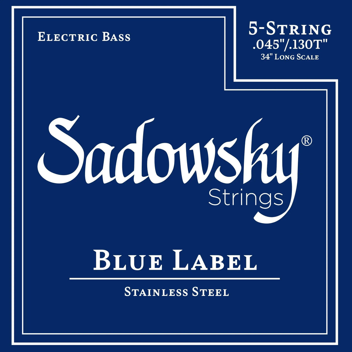 Sadowsky SAC STR SBS 45B Blue Label Electric Bass Strings, 5-String Set, Stainless Steel, .045"/.130T, 34" Long Scale