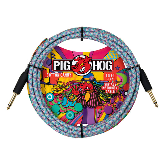 Pig Hog PCH10TCC Vintage Woven Instrument Cable 10FT, Cotton Candy, ST-ST