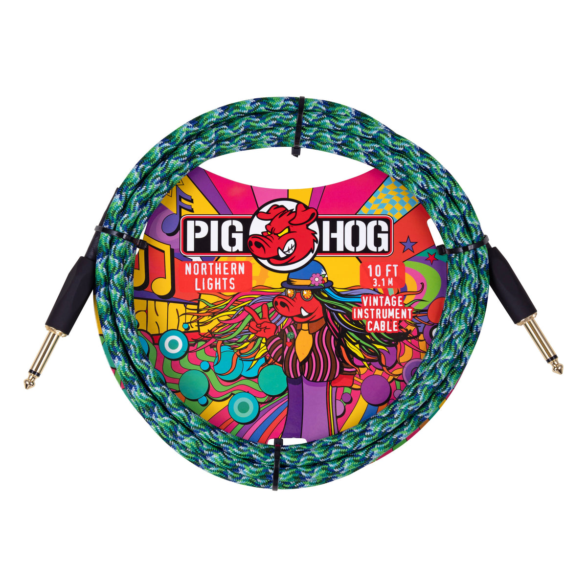 Pig Hog PCH10TNL Vintage Woven Instrument Cable 10FT, Northern Lights, ST-ST