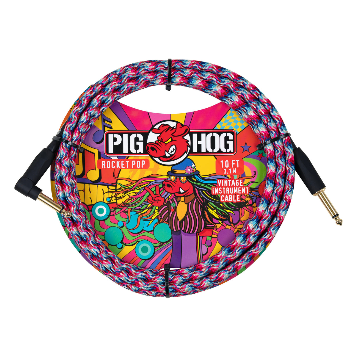 Pig Hog PCH10TRPR Vintage Woven Instrument Cable 10FT, Rocket Pop, ST-RA