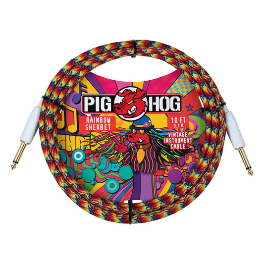 Pig Hog PCH10TRS Vintage Woven Instrument Cable 10FT, Rainbow Sherbert, ST-ST